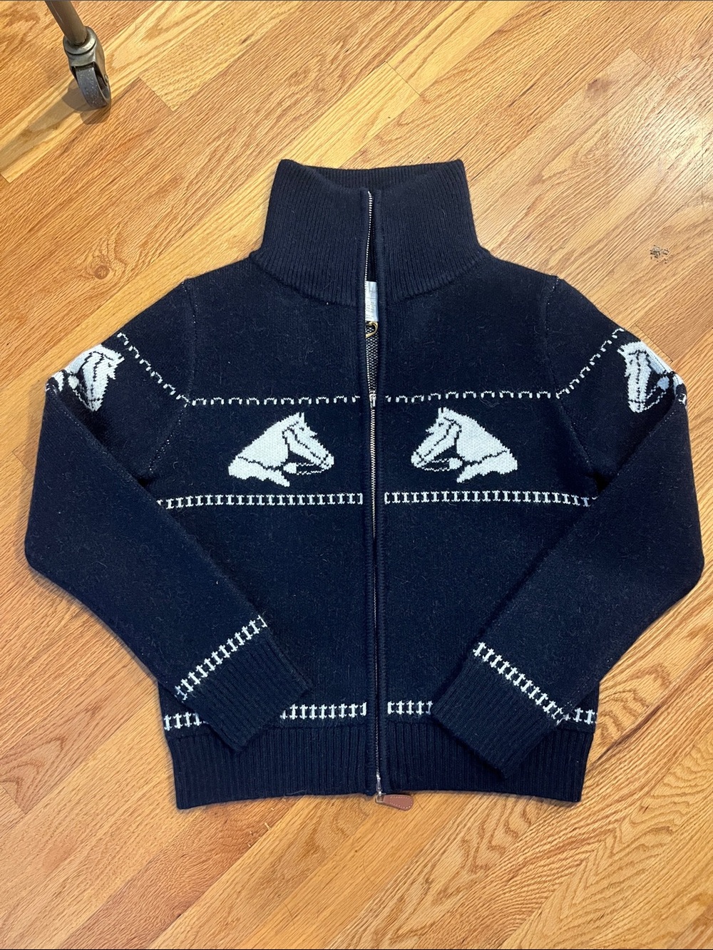 NWT House of Harlow Dark Navy Zip-Up Horse sweater  size xs equestrian